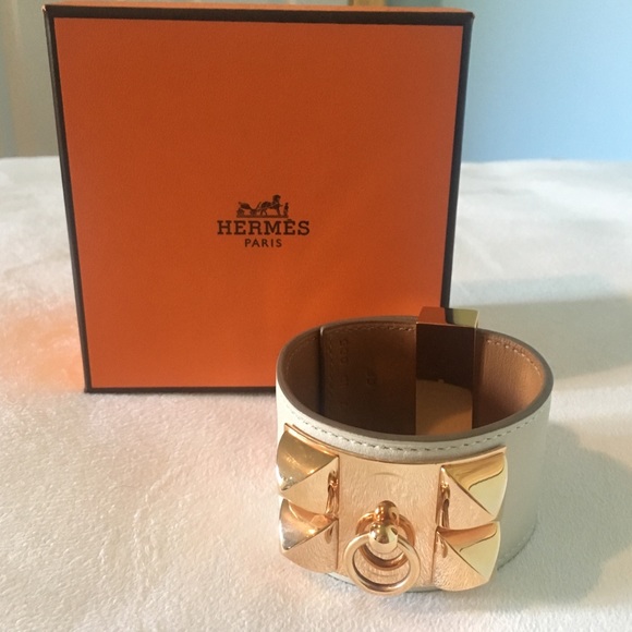 HERMÈS CDC Chalk + RoseGold Swift Leather Bracelet - Picture 2 of 8